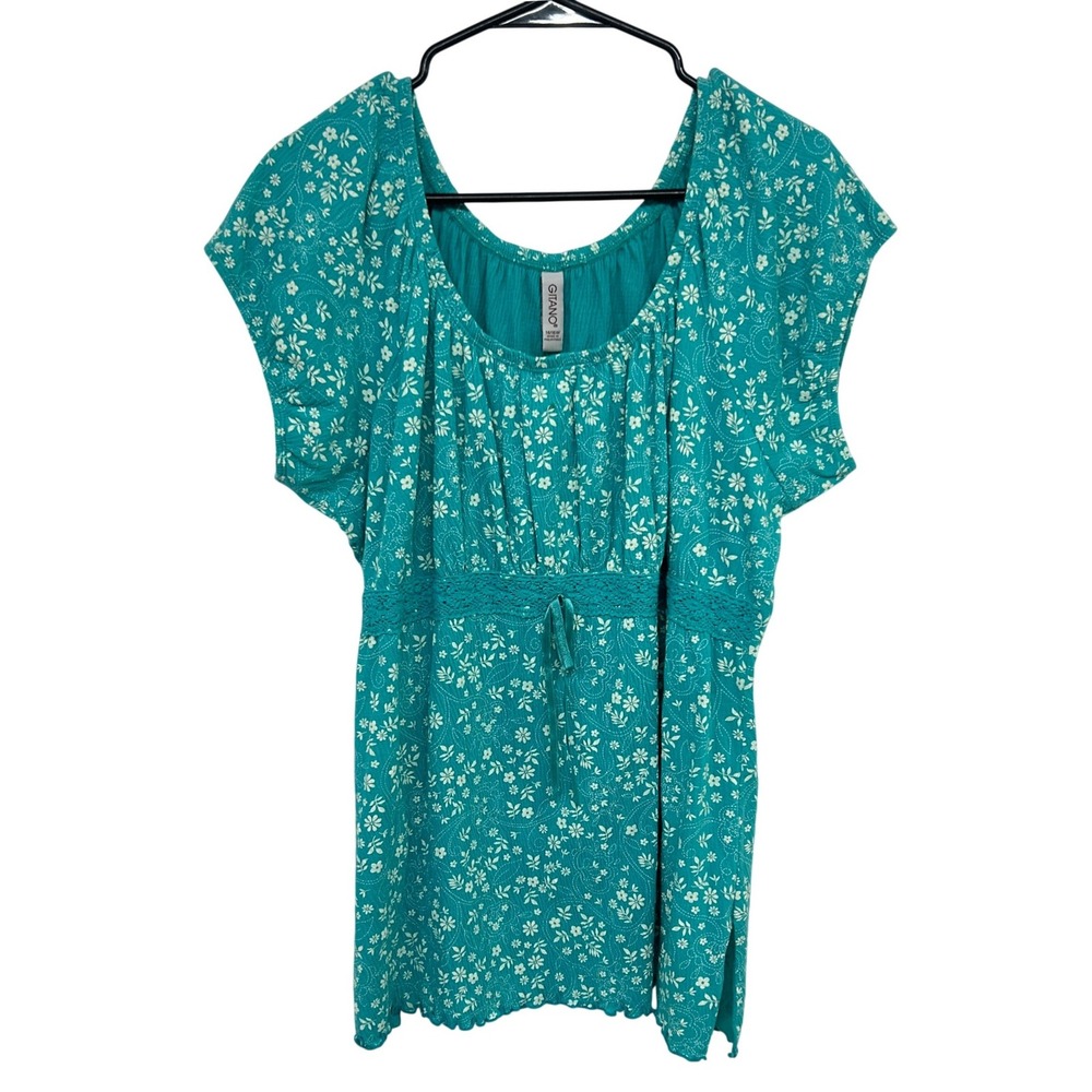 Floral Peasant Top 14W 16W Aqua Flutter Sleeve‎ Cottagecore Fairy Boho Romantic
